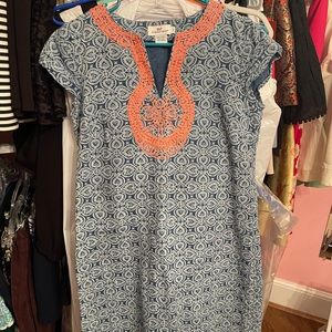 Vineyard Vines Blue and Coral Embroidered Mini Shift Dress